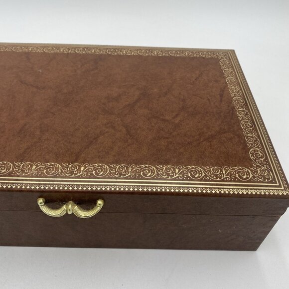 Vintage Mele Jewelry Box Multi Level Tiered Velvet Brown Tan MCM - Picture 9 of 13